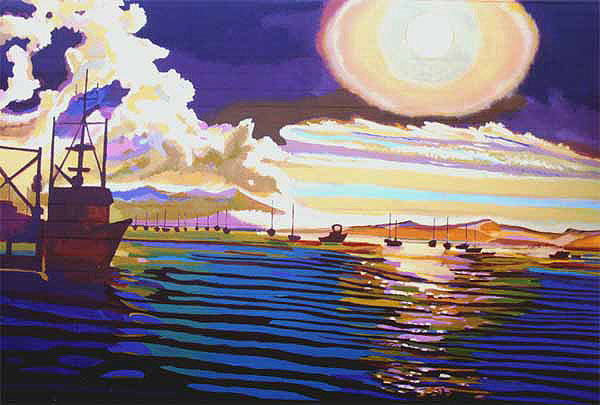 Jeff O'Dell's mural big size - Moon, Sky, Boats, Water.